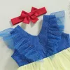 Meisje jurken baby prinses jurk v-hals ruches bowknot mouwloze gelaagde tule zoete hoofdband 0-24m