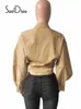 Women's Blouses Shirts Soefdioo Solid Lapel Lantern Sleeve Blouses Casual Button Up Shirt Tops Spring 2022 Women Workwear Sexy Streetwear Y2303