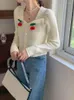 Women's Knits Korean Oversized Sweater Cherry Sexy Long Sleeve Sweaters Loose Fit Tops Knitted Cardigan 2023 Autumn/Winter Womens Clothes