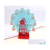 Cartes de voeux 3D Carte Grande Roue Anniversaire Threensionnel Papier Sculpture Invitation De Fête De Mariage 10Pcs / Lot Gb668 Dr Dhqjz