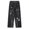 Мужские штаны Мужские джинсы уличная одежда хип -хоп кешью цветочные лоскутные одеяла для печати джинсовой джинсовой