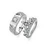 925 Silver Ring with Crown Shaped Zirconia Gemstones, Men's and Women's Open Ring Combination 2-in-1 Couple Wedding Engagement Z0327