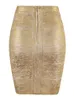 Spódnice Hurtowe Kobiety Summer Seksowne czarne srebrne złote bandaż High Street Designer Skinny Party Mini Pencil 45cm 230327