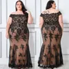 Stunning Plus Size Lace Prom Dresses Off The Shoulder Neckline Evening Gowns Mermaid Beaded Appliqued Floor Length Special Occasion Dress