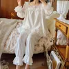 Dames slaapkleding Franse kanten vierkante kraag tweedelen lente volle mouwen katoen pyjama's vrouwen vintage losse lange broek pyjama sets