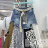 329 Rokken Getspring Dames Lang Patchwork Denim Ing Onregelmatige Hoge Taille Los Vrije tijd Asymmetrisch Pleidooi