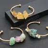 Wire Wrapped Natural Quartz Stone Bracelet for Women Jewelry Ore Rock Fluorite Blue Apatite Citrines Crystal Cuff Open Bangles