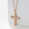 Charms SYOUJYO Trendy Luxury Cross Necklace 585 Rose Gold Color Crystal Jesus Cross Pendant Necklace For Women Couple Fine Jewelry Gift