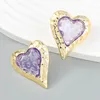 Orecchini per borchie Gold Studri oro Purple Green Heart Earring Women Metal Color Wedding Dichiarazione Fashion Gioielli
