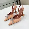 AMINA MUADDI BUCKLE Stain Pumps Shoes Spool Heels Sandaler Kvinnors lyxdesigners klänning sko kväll slingback sandal 9,5 cm size35-42