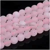 Pedra 4mm 6mm 8mm 10mm 12mm Rios naturais redondo lindo quartzo rosa fosco solto para jóias diy fazendo pulseira dhajj