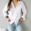 Women's Blouses Shirts White Women Shirt Long Sleeve Casual Turn Down Collar Workwear Office Lady Buttons Soft Solid Feminine Top Fashion New Y2303