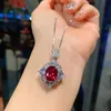 Pendant Necklaces Hand Crafted Micro Inlay Zircon Pave Red Green Blue Luxury Wedding Jewelry Necklace For WomenPendant