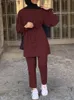 Etnische kleding Zanzea 2pcs vrouwen met lange mouwen blouse broek sets elegante casual dubai outfits islamitische kleding solide urban tracksuit moslimsets 230328