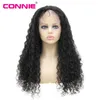 Connie Kıvırcık 13x4 Dantel Ön Orta Oran 10 "-28" Brezilyalı Remy İnsan Saç Perukları Önceden Kapanmış Doğal Siyah Renk% 150 Yoğunluk