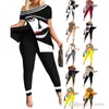 Summer 3XL Women Two Piece Pants Outfits Sexy Irregular Short Sleeve One Off Shoulder Tops And Leggings Suit Matching Set