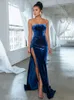 Vestidos casuais sexy sem costas coreset high feat snit elegante veludo vestido de noite dres moda moda party club formal long maxi 230327