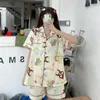 Indumenti da notte da donna Kawaii Sanriod Anime Cute Kerokero Keroppi Badbadtz-Maru Onpompurin Pantaloncini a maniche corte sottili estivi Set Pigiama da casa in cotone 230328