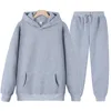 Herrespår Nya män Kvinnor Tracksuit hoodies Casual Solid Color Thick Pullover och Long Pant 2-Piece Set Men Autumn Fleece Jogger Sports Suit W0328