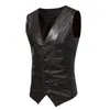 Men's Vests PU Leather 2023 Slim Fit Mens Suit Vest Male Waistcoat Gilet Homme Casual Sleeveless Formal Business Jacket