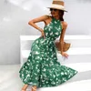 Casual Dresse Summer Sleeveless Halter Print Long Vestidos New Green Elegant Party a Line Floral Maxi 230316