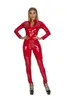 Damen Jumpsuits Latex Catsuit Kunstleder Frauen Schwarz Wetlook PVC Bodysuit Sexy Bodycon Erotik Offener Schritt Kostüm Clubwear