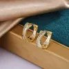 Brincos de argola Korea Style S925 Sterling Silver Inclaid Crystal Redond Round Plating 14K Gold para mulheres jóias de casamento