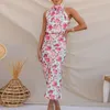 Casual Dresses Fashion Summer For Women 2023 Elegant Tryckt blommor Rayon Tiered Dress Female Beach Party Outfits
