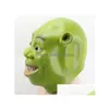 Parti Masques Vert Shrek Latex Film Cosplay Prop Adt Animal Masque Pour Halloween Costume Fantaisie Robe Ball Gc1254 Dr Dhs5D