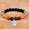 Strand Tree of Life Pendant Pärlor Elastiska armband Natural Stone Tiger Eye Pink Crystal Pärled Armband Bangle Women Men Yoga smycken