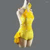 Vestido de dança latina de pica -papo Salsa Pólo Amarelo Velvet Leotard Skate Ice Concorrência Profissional Trajes BL4121