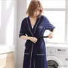 Men's Sleepwear Women Men Cotton Sexy Kimono Bathrobe Knee Length Bridesmaid Solid Lovers Bath Robe Plus Size Bride Dressing Gown