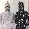 Herrtröjor Sweatshirts Shark Coat Double Hat Glow Camouflage Hood Ins pojkar och flickor Studentpar Loose Cardigan dragkedja T230328