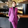 Dames tweedelige broek mode satijnen pak dames bedrijfsinterview met lange mouwen blazer en broek dames uniform werk slijtage set