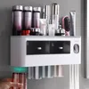 Liquid Soap Dispenser Set Aksesori Kamar Mandi Rak Penyimpanan Pemeras Pasta Gigi Otomatis Tempat Sikat Terbalik Penyerap Magnet 230328