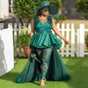Aso ebi stil spets jumpsuits prom klänningar med löstagbar kjol 2023 blommor appliced ​​pärlhjöar gröna formella aftonklänningar kvinnor tävling slitage