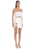 Robe de deux pièces sexy dans les femmes sans bretelles veste de plumes de paillettes mini jupe deux pièces blanc rose design moulant ensemble de fête 2023