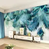 Fonds d'écran personnalisé papier peint Simple bleu plume TV fond peinture murale décor à la maison salon chambre Design 3d