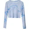 Camicette da donna Camicie Sciolto Stile coreano Tie-dye Moda Stampa Maglia T-Shirt da donna Manica lunga Girocollo Estate Protezione solare Bottoming Shirt Top sottile Top Y2303