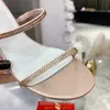 Marki Summer Luxury Renescaovillas Cleo Sandals Buty Nappa satynowe blok średniej wielkości Kryształowe spiralne okłady gladiator sandalias ślub, impreza, sukienka, wieczór