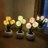 Luzes noturnas Tulipe LED Lâmpada escurecimento de luminária macia 3 cabeças Brilho Mesa de flores Simulação Light Bedroom Supplies