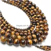 Stone 8Mm Wholesale Natural Beads Yellow Tiger Eye Round Loose For Jewelry Making 15.5 Pick Size 4/6/8/10/12/14 Mm Drop D Dh3I6