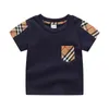 Children's T-Shirt for Boys Girls Kids Shirts Baby Short Sleeve Plaid Toddler Cotton Tee Tops Clothing 1-6Y