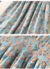 2023 Zomerblauwe bloemenprint panelen Chiffon-jurk korte mouw v-neck gegolfde midi casual jurken m3m25b766