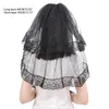 Bridal Veils Wedding Veil With Comb Delicate Lace Edge Hair Accessories For Bride 2-Tier Black Tulle Halloween HeadwearBridal