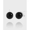 Boucles d'oreilles créoles en argent sterling 925 petit groupe design de luxe polyvalence minimale boule ronde en agate noire qualité féminine