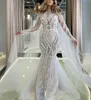 Exquisite Meerjungfrau-Brautkleider mit langen Ärmeln, Stehkragen, Applikationen, Pailletten, Perlen, Perlen, Rüschen, 3D-Spitze, hohl, bodenlang, Brautkleider nach Maß abiti da sposa