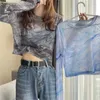 Camicette da donna Camicie Sciolto Stile coreano Tie-dye Moda Stampa Maglia T-Shirt da donna Manica lunga Girocollo Estate Protezione solare Bottoming Shirt Top sottile Top Y2303