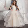 Flickans klänningar Pageant White Tulle Bridesmaid Dress for Girls Flower Party Wedding Princess Dresses Baptism Evening Dress Prom Gown 14 12 Years