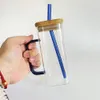 13,5 унций Сублимация прозрачная стеклянная бутылка бутылка для воды с бамбуковой крышкой соломы Diy пивные кружки кофейные чашки RRA4716